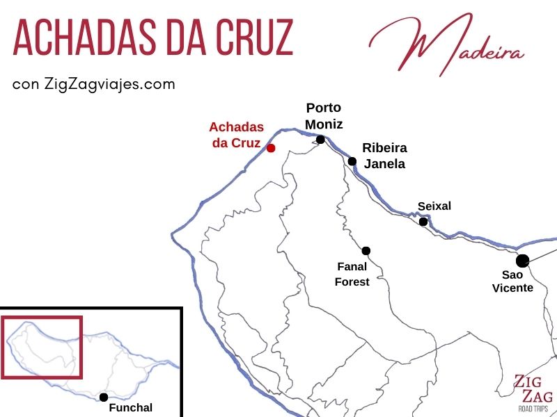 Achadas da Cruz en Madeira mapa
