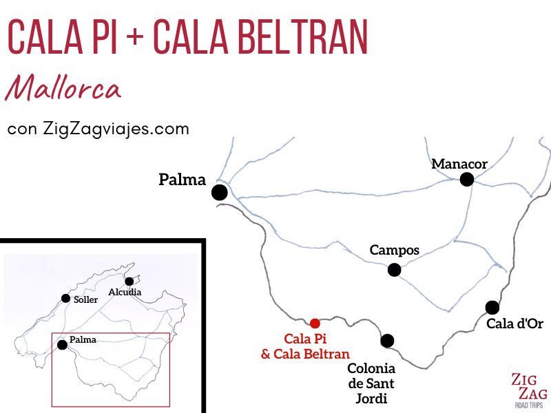 Cala Pi y Cala Beltrán en Mallorca - Mapa