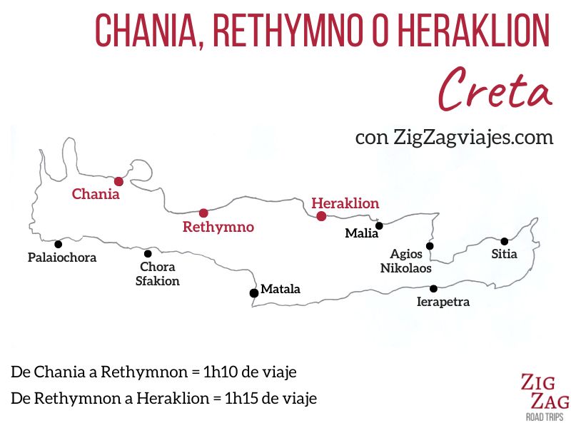 A dónde ir: Chania, Rethymno o Heraklion - Mapa