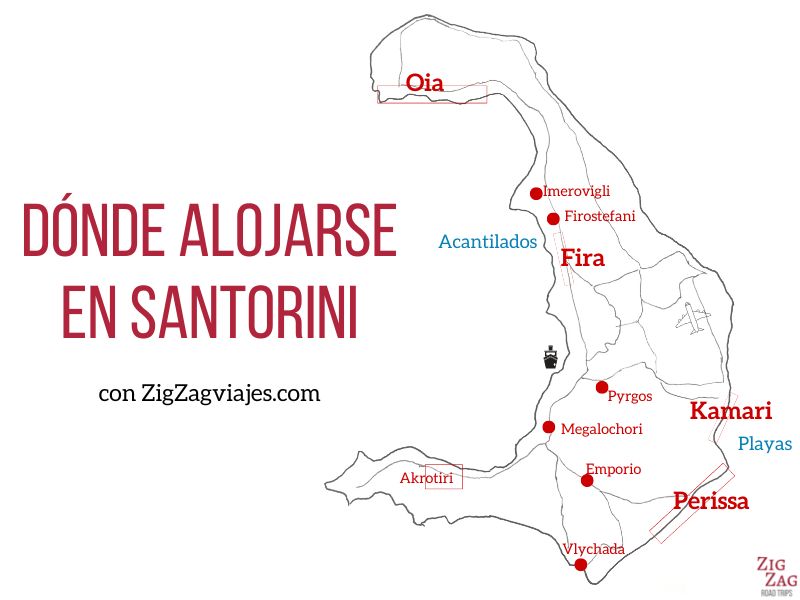 Dónde alojarse en Santorini - Mapa de las mejores zonas