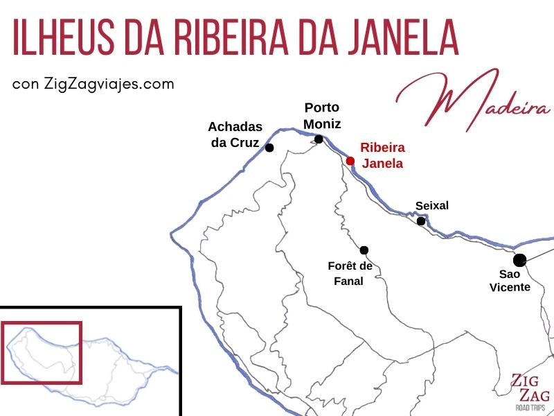 Ilheus da RibeirA da Janela en Madeira mapa