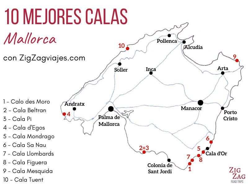 Las calas más hermosas de Mallorca - Mapa