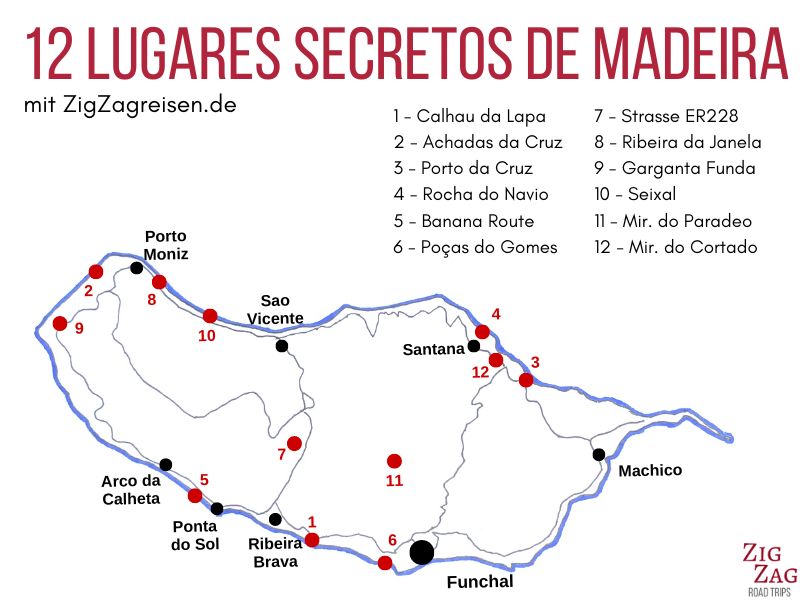 Lugares secretos de Madeira mapa
