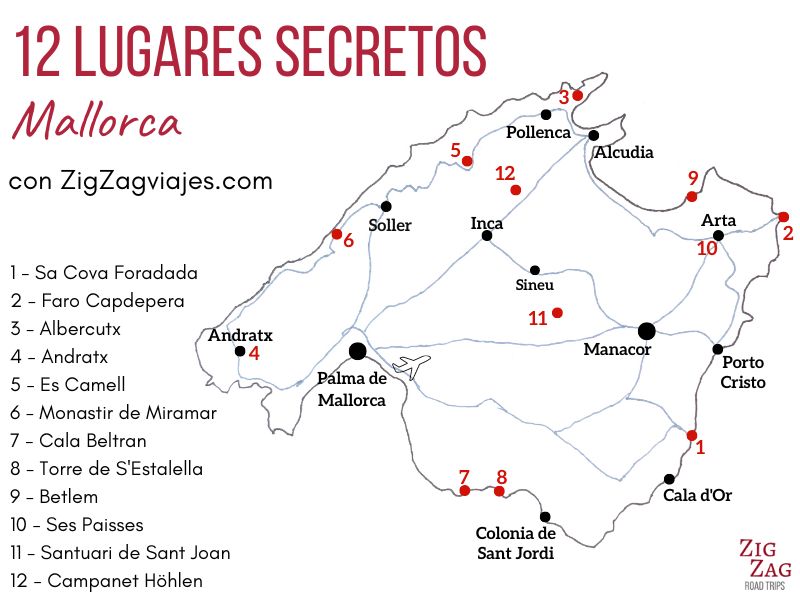 Lugares secretos en Mallorca mapa