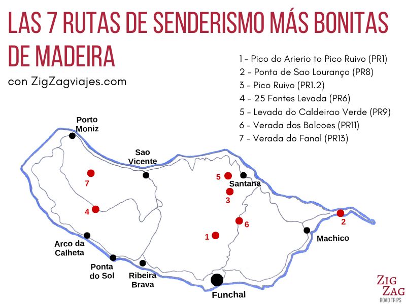 Mejores rutas de senderismo Madeira mapa