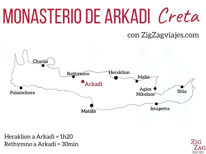 Monasterio de Arkadi, Creta - Mapa