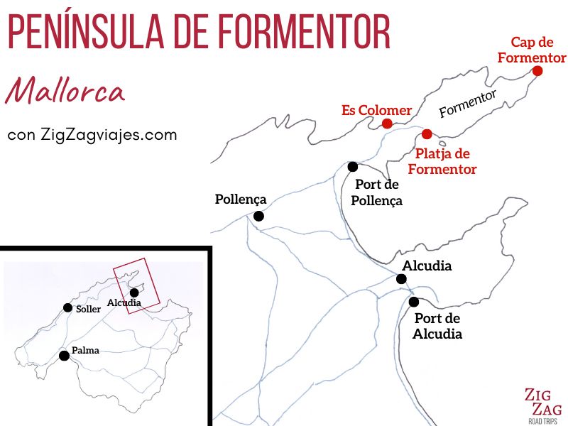 Península de Formentor, Mallorca - Mapa