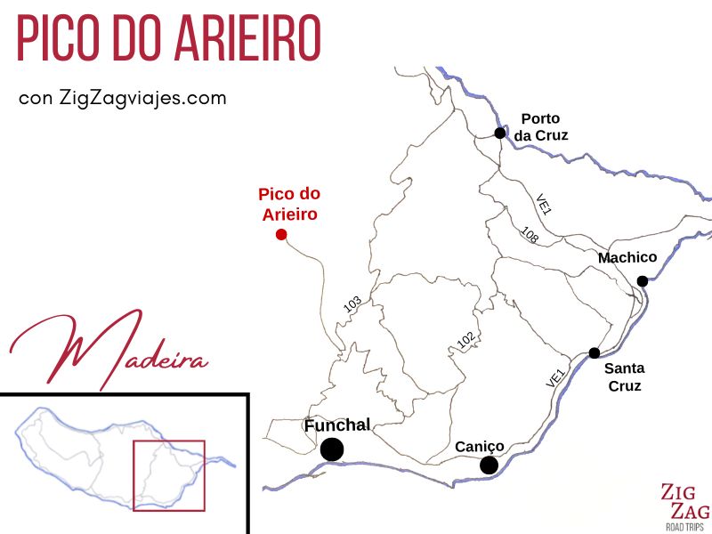 Pico do Arieiro en Madeira mapa