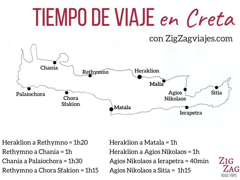 Tiempos de conducción en Creta - Mapa