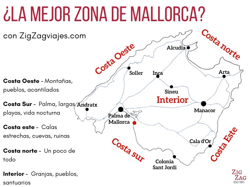 Mapa de las mejores zonas de Mallorca