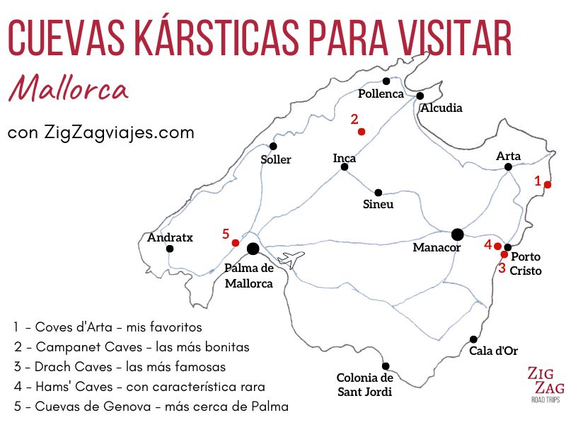Mejores cuevas kársticas de Mallorca - Mapa