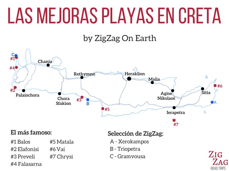 Las mejores playas en Creta - Mapa mapa