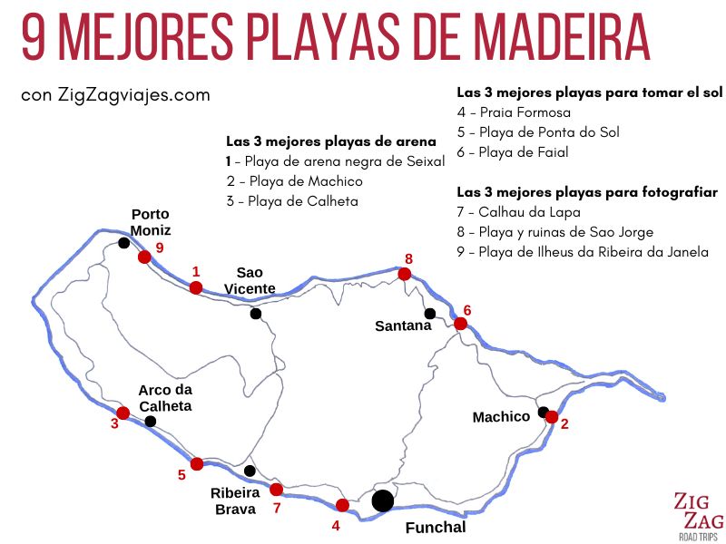 mejores playas en Madeira mapa