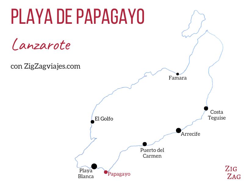 Playa de Papagayo, Lanzarote - Mapa Playa de Papagayo, Lanzarote - Mapa