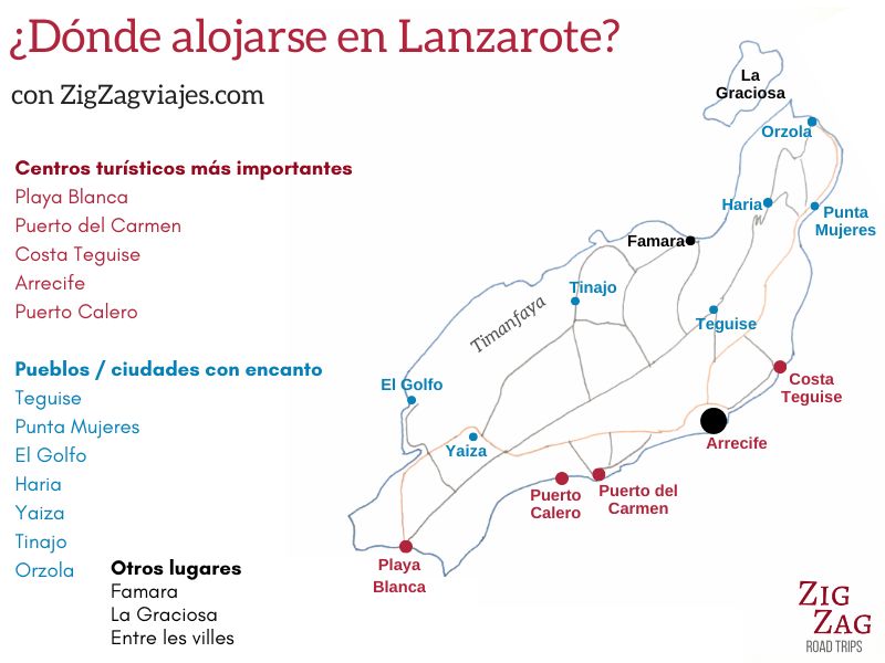 Dónde alojarse en Lanzarote - Mapa de mejores pueblos y ciudades