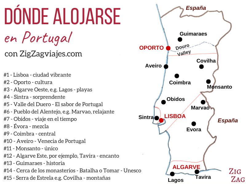 Dónde alojarse en Portugal: mejores zonas - Mapa