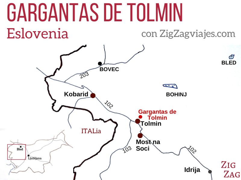Gargantas de Tolmin en Eslovenia - Mapa