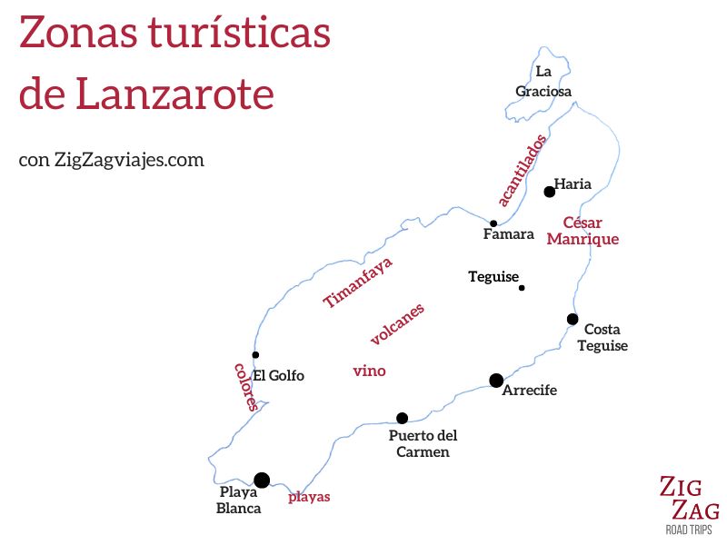 Mapa de zonas turisticas en Lanzarote - Qué ver y hacer Mapa de zonas turisticas en Lanzarote - Qué ver y hacer