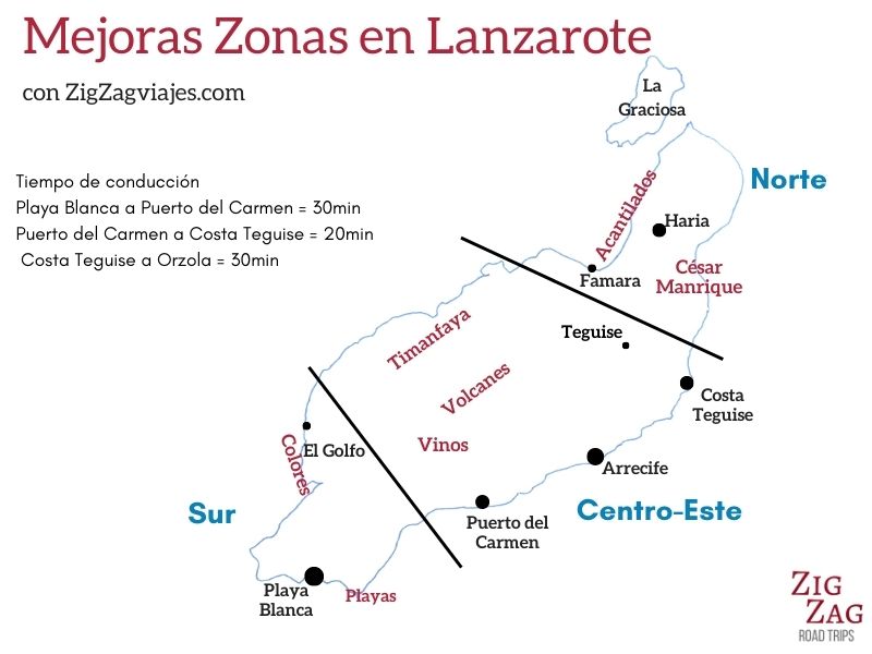 Mapa de las mejores zonas en Lanzarote