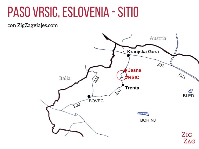 Paso de Vrsic en Eslovenia - Mapa