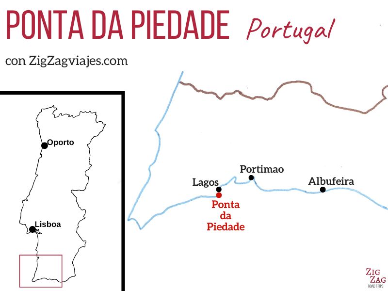 Ponta da Piedade en el Algarve, Portugal - Mapa