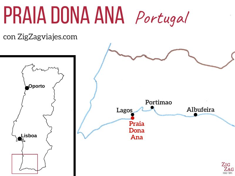 Praia Dona Ana en el Algarve, Portugal - Mapa