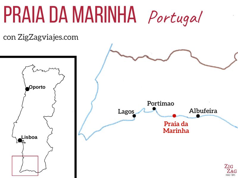 Praia da Marinha en el Algarve, Portugal - Mapa