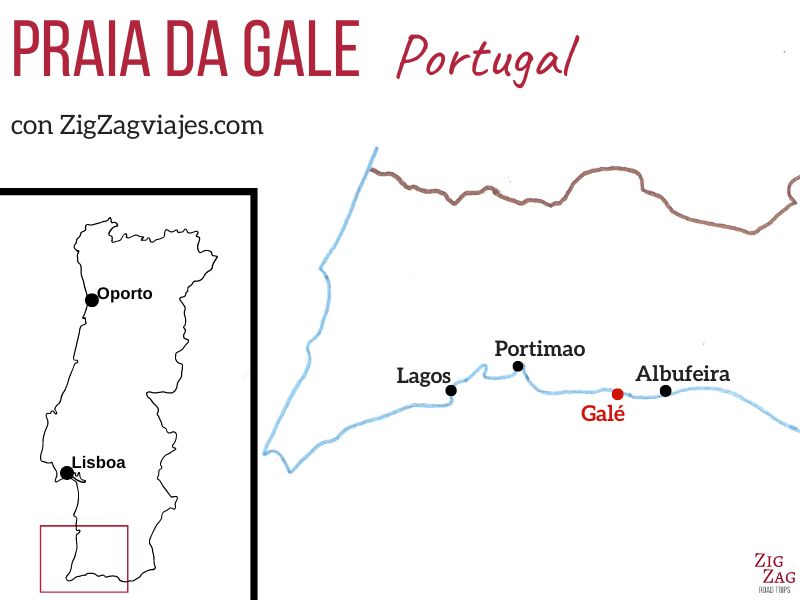 Praia da Gale en el Algarve, Portugal - Mapa