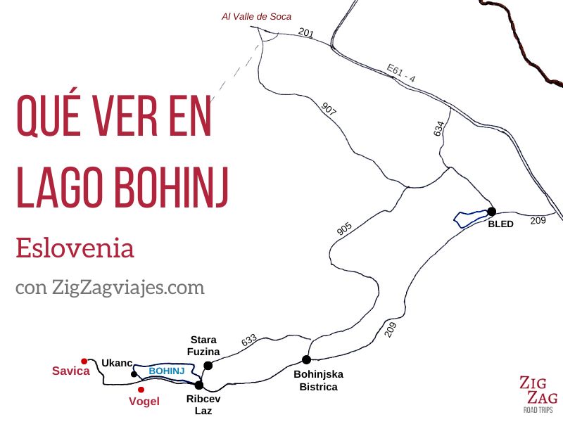 Qué ver y hacer en Lago Bohinj, Eslovenia - mapa