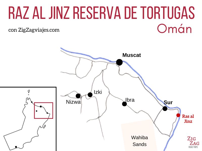 Reserva de Tortugas de Raz al Jinz en Omán - Mapa