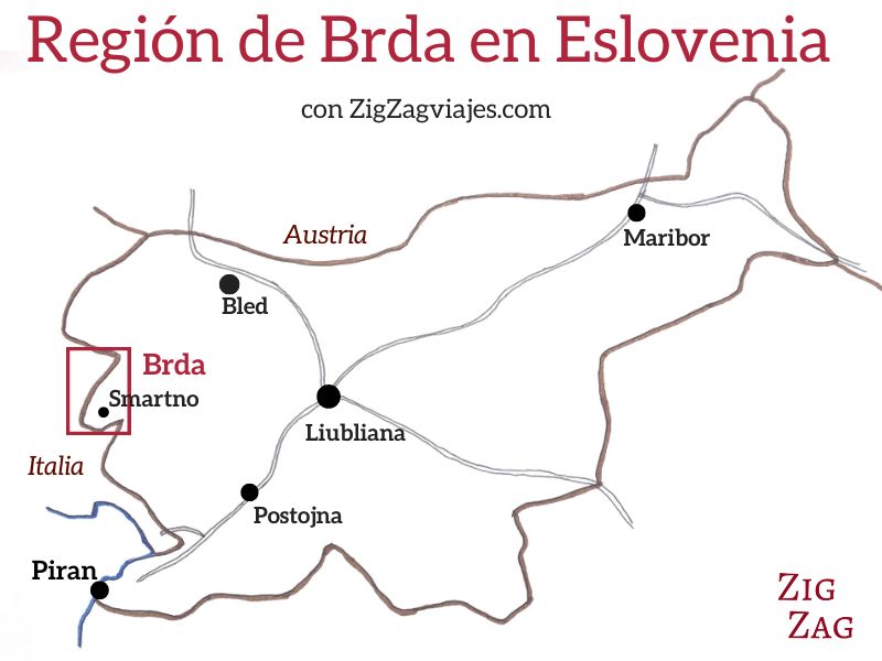 Región de Brda en Eslovenia - Mapa