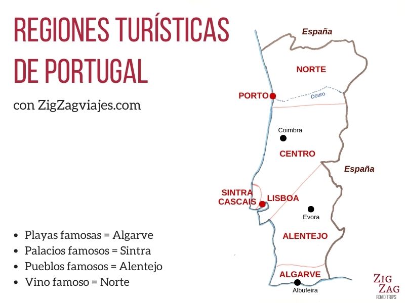 Mapa de regiones turísticas de Portugal - A dónde ir