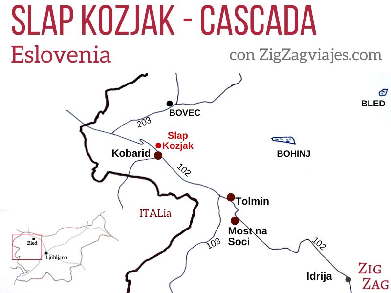 Slap Kozjak o Cascada Kozjak en Eslovenia - Mapa