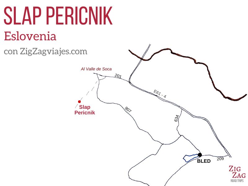Cascada Pericnik en Eslovenia - Mapa