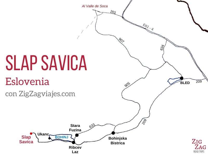 Cascada Slap Savica en Eslovenia - Mapa