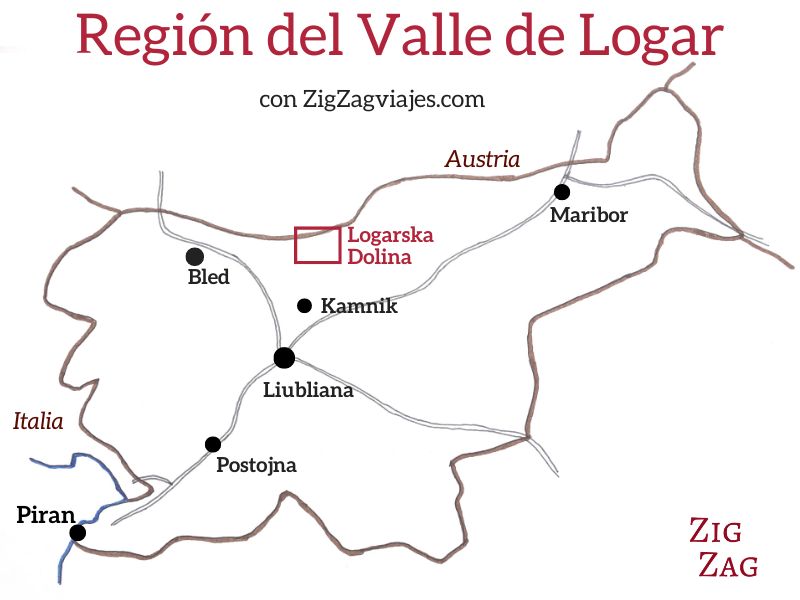 Valle de Logar o Logarska Dolina, Eslovenia -  Mapa