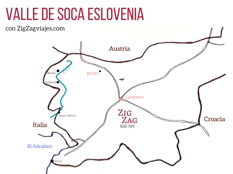 Valle de Soca en Eslovenia - Mapa