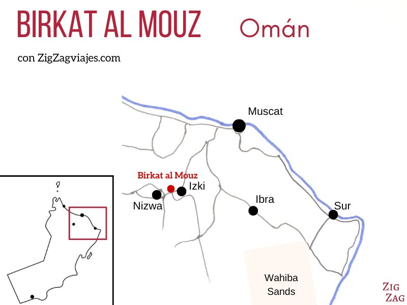 Birkat al Mouz o Birkat al Maws en Omán - Mapa