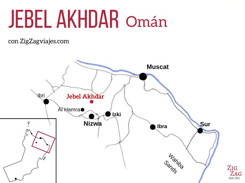 Mapa de Jebel Akhdar en Omán