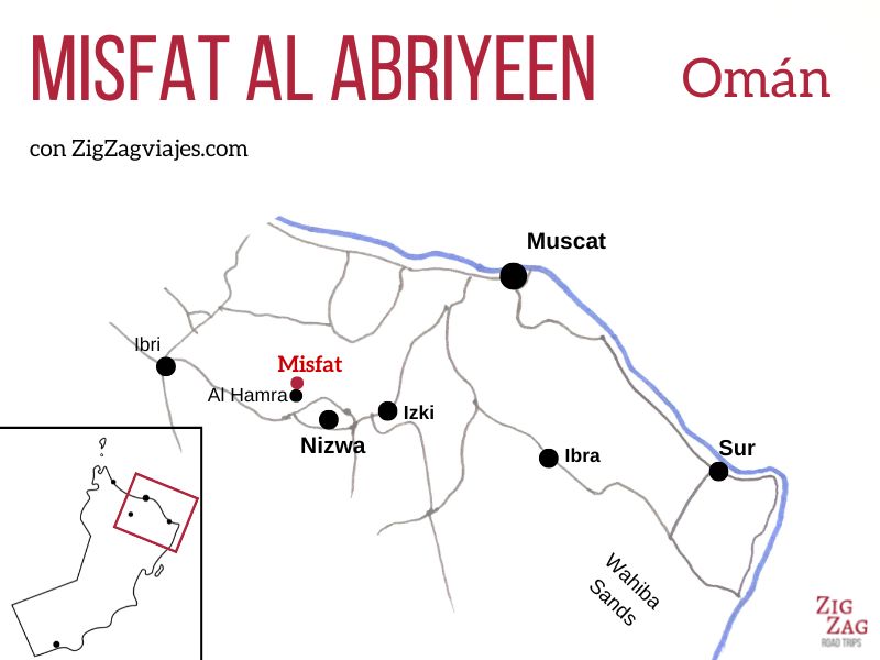 Misfat al Abriyeen en Omán - Mapa