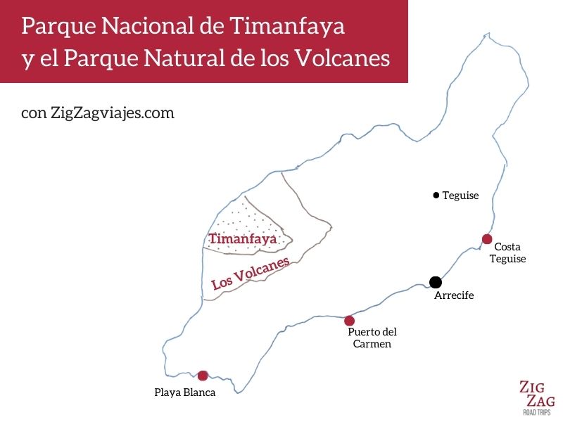 Parque Nacional de Timanfaya y Parque Natural de los Volcanes en Lanzarote - Mapa