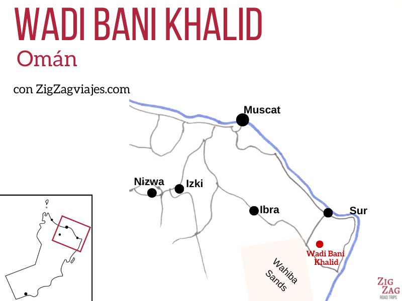 Mapa de Wadi Bani Khalid en Omán
