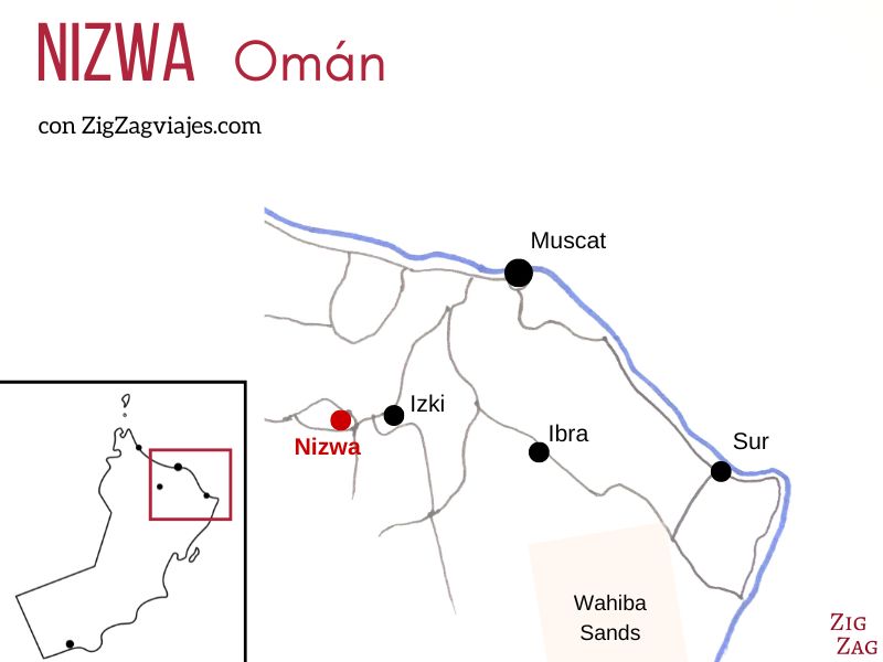 Ciudad de Nizwa, Omán - Mapa