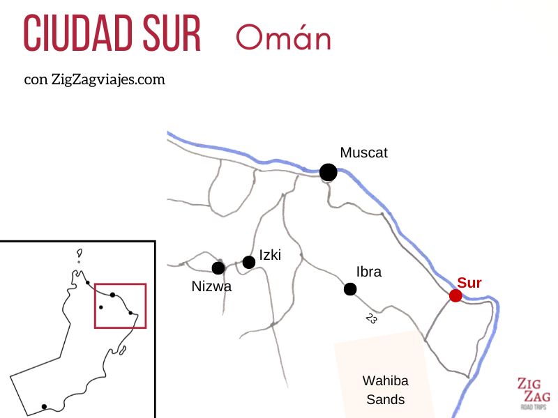 Mapa de la Ciudad de Sur en Omán