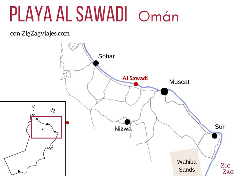 Playa Al Sawadi en Omán - Mapa