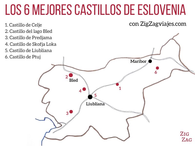 Lo mejores castillos de Eslovenia - Mapa