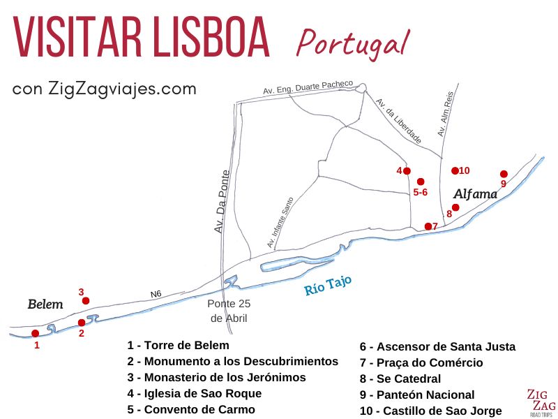 Qué ver en Lisboa, Portugal en 2 ó 3 días - Mapa