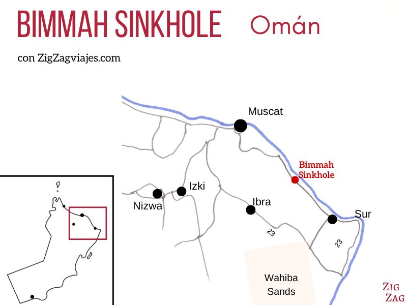 Sumidero de Bimmah en Omán - Mapa