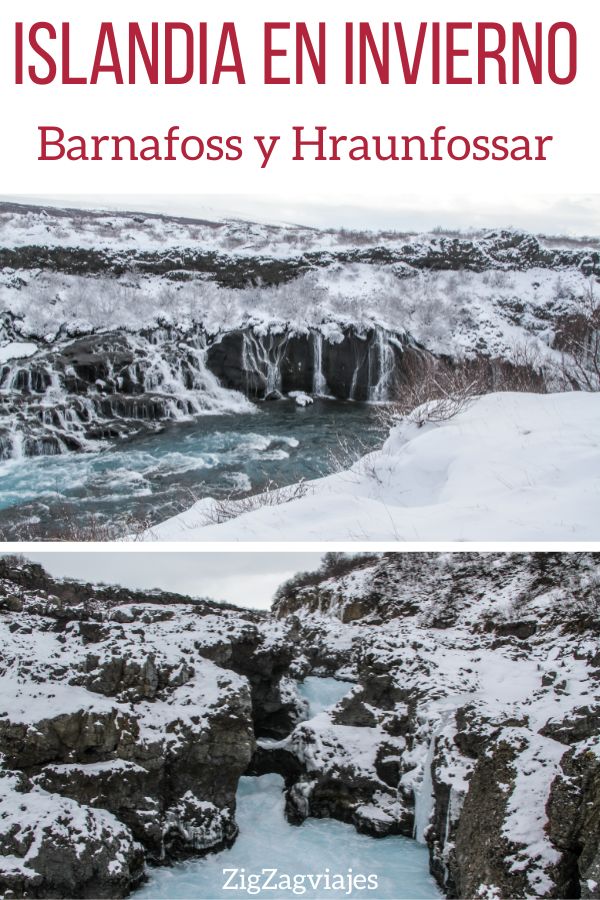 Barnafoss Hraunfossar Islandia en invierno Pin