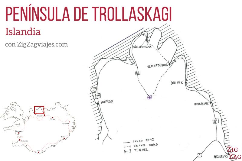 Mapa de la Península de Trollaskagi, Islandia